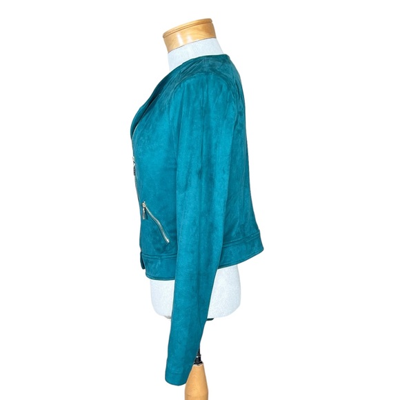 Thalia Sodi Forest Green Faux Suede Cropped Motorcycle Style Jacket XS EUC - Picture 5 of 12